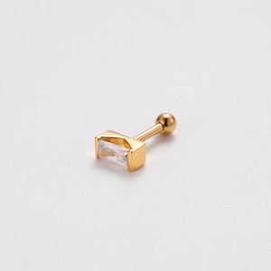 1 Piece Simple Series Simple Rectangle Titanium Steel   Gold Color Material Zircon Women's Stud Earrings h5 